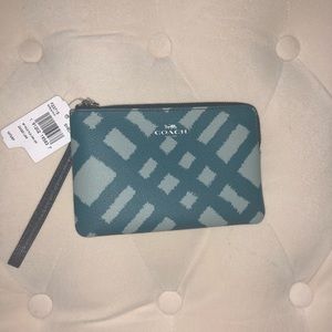 Coach Wild Plaid Blue Wristlet